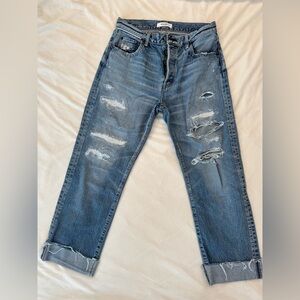 Moussy Vintage Distressed Mid Rise Button Fly Straight Leg Jeans Size 28